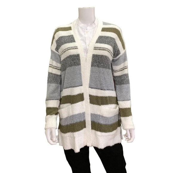 Pink Clover Cozy Striped Open-Front Cardigan Sweater Size S - Picture 1 of 10